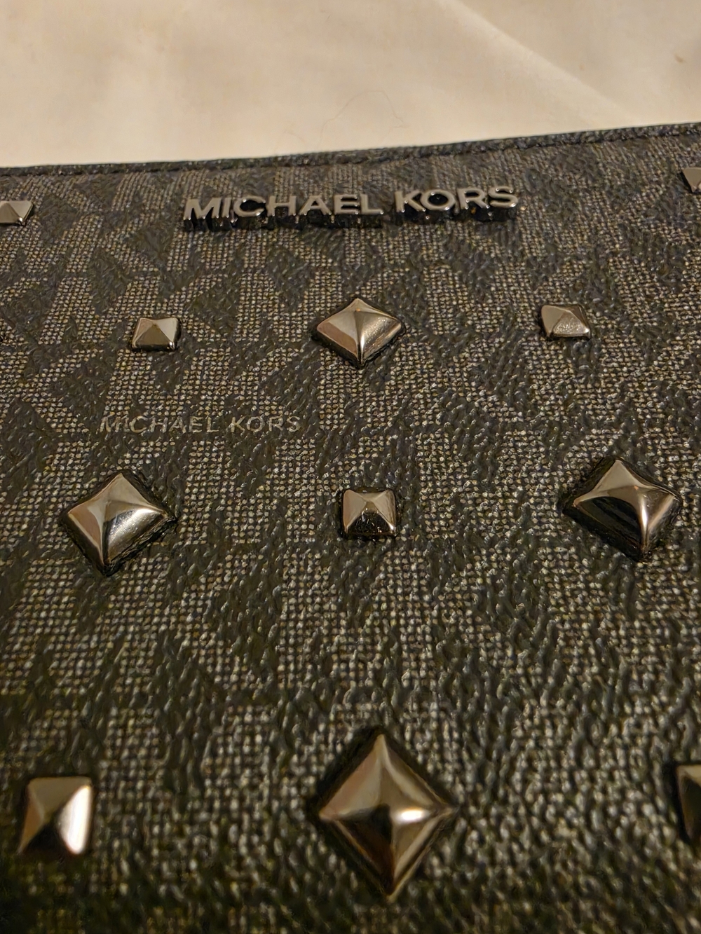 Michael Kors Black Pyramid Studded Wristlet Wallet